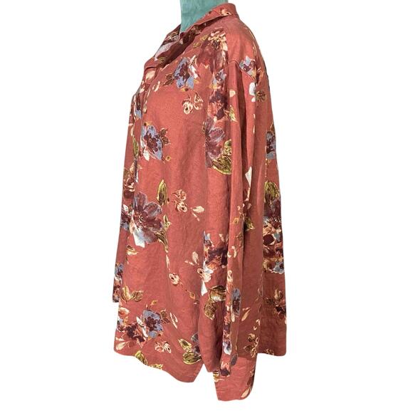John Mark Tunic Style Rust Floral Button Front Shirt Size 2X - Picture 4 of 12